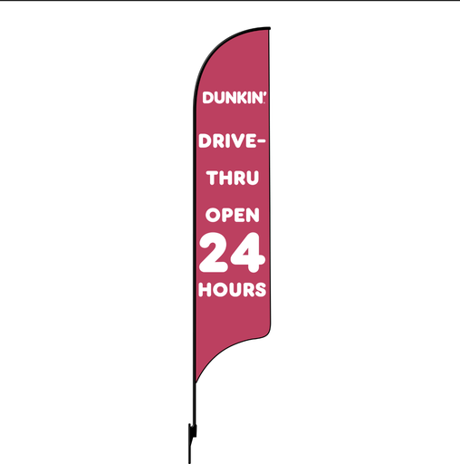 15' Dunkin' Donuts Pink Drive Thru Open 24 Hours AdverSail Flag (2022 art)